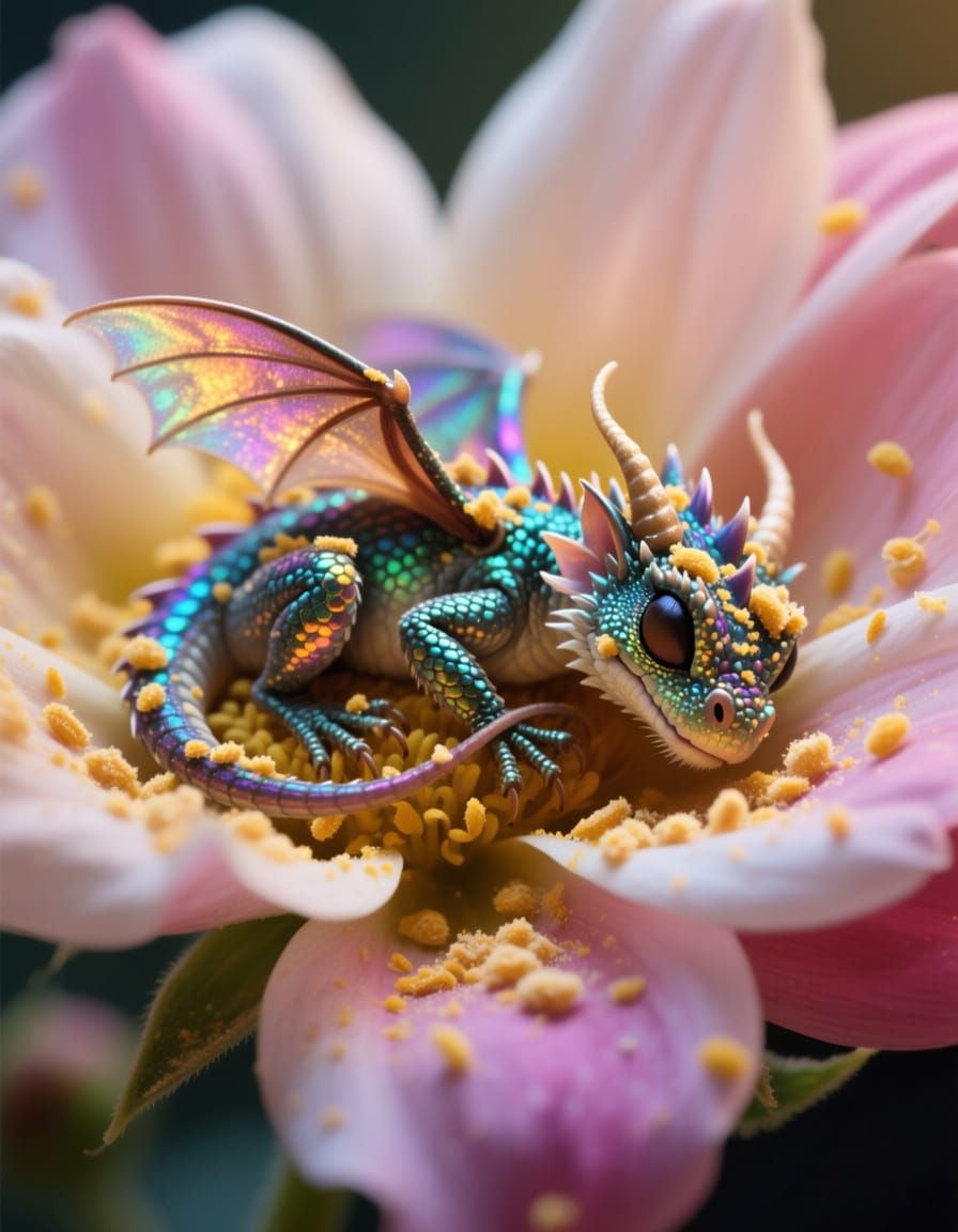 Tiny Dragon Sleeping in Flower, Cabo Verde Movie Poster Styl...