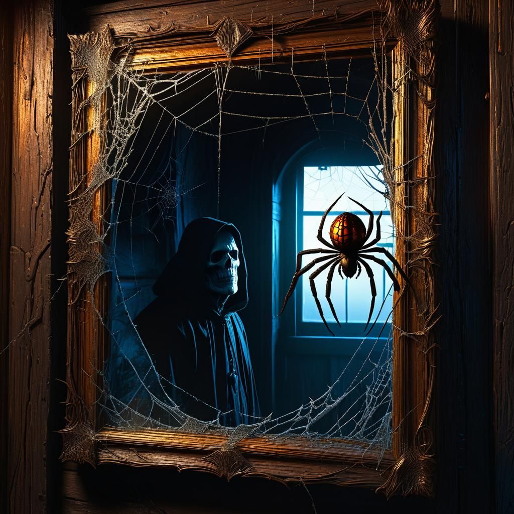 Creepy Lounge with Ghostly Reflection, Dark Fantasy Art