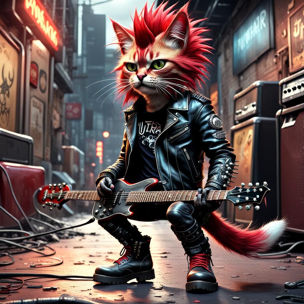 Punk Rock Cat with Electric Guitar in Unreal Engine