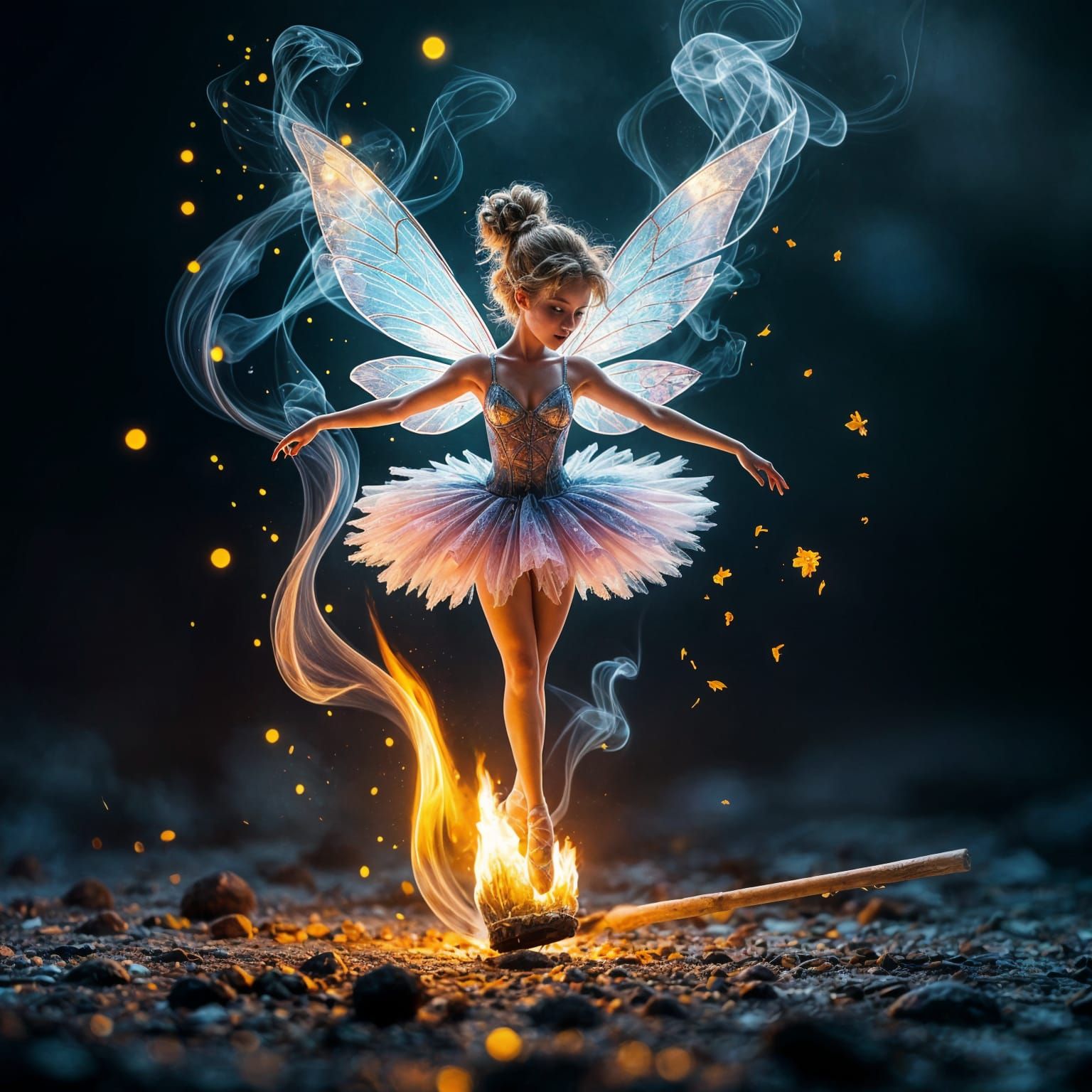 Smokey Fairy Dances Atop Burning Match