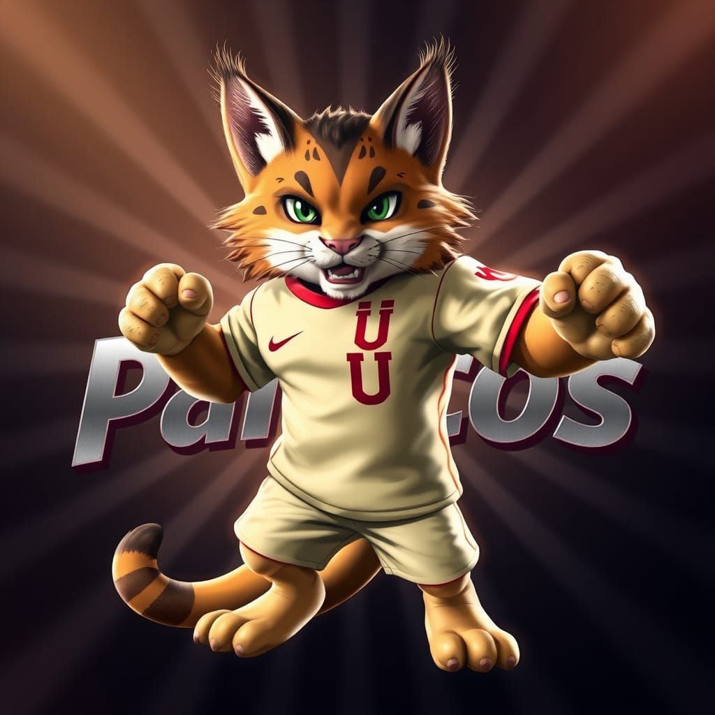 Fierce Feline Mascot in Sports Uniform: 3D Digital Art