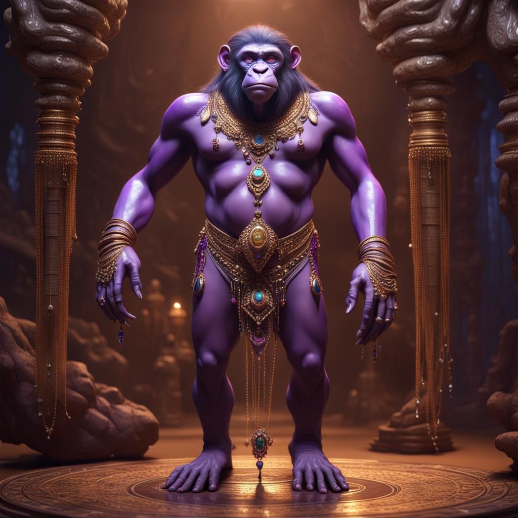 Humanoid Ape with Jeweled Tail: Dark Fantasy Art