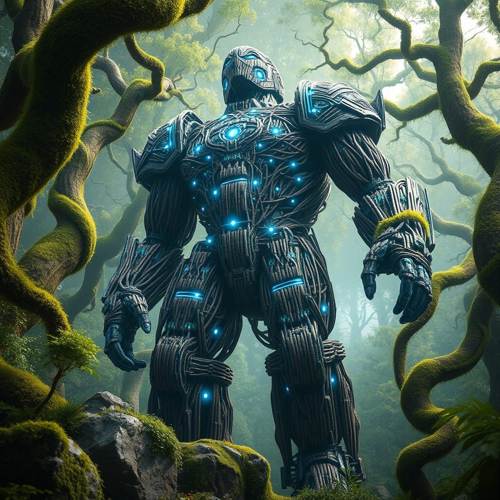 Surreal Golem Emerges from TNT Amidst Vibrant Nature