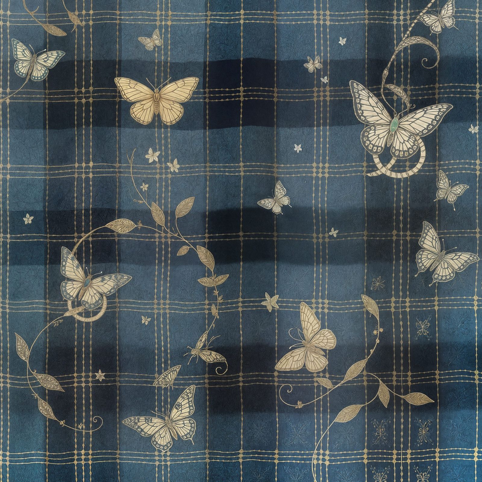 Whimsical Celtic Tartan Plaid with Delicate Butterflies