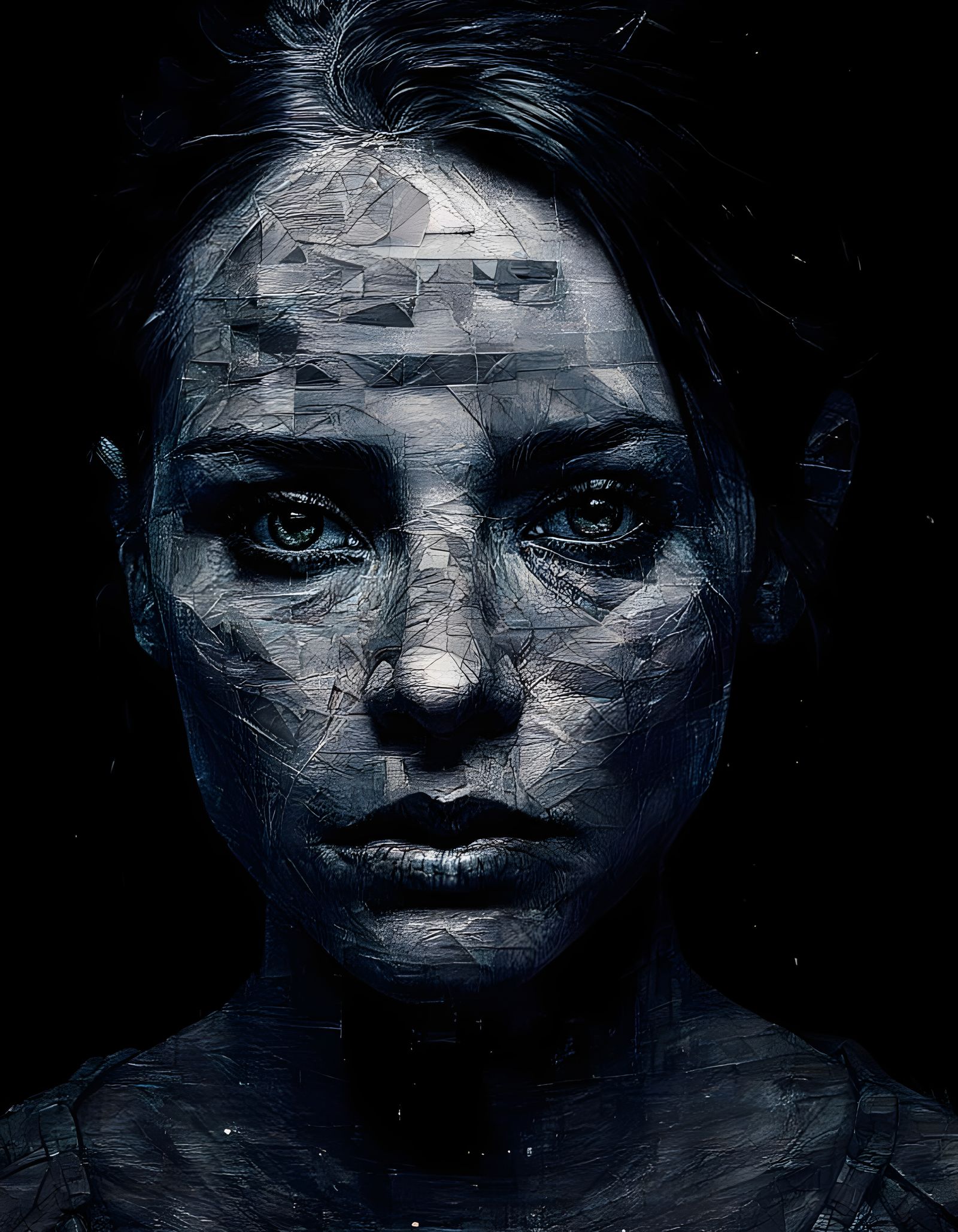 Eerie Glitched Digital Portrait of a Woman
