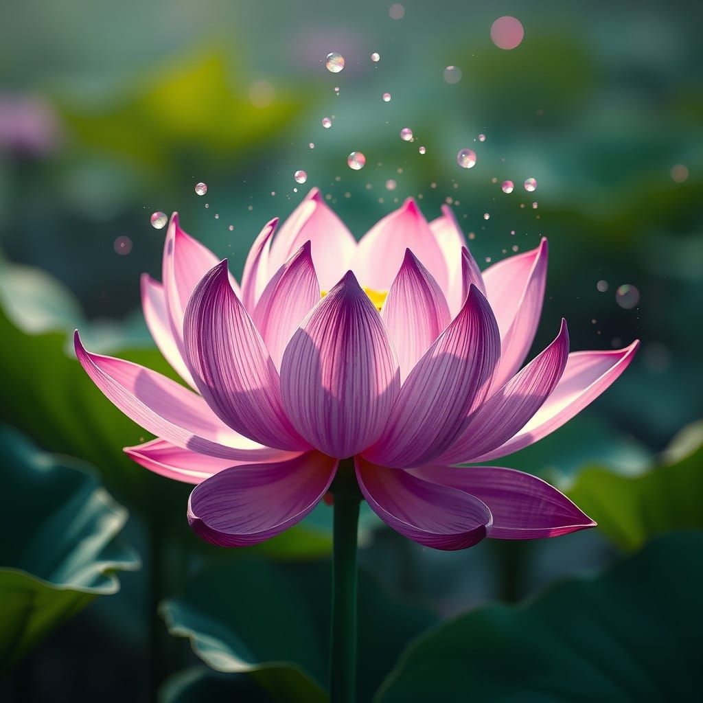 Ethereal Lavender Lotus Blooms in Vibrant Fantasy Realm