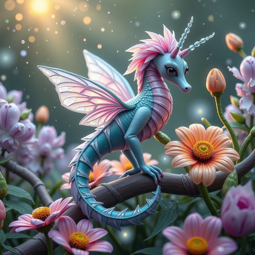 Whimsical Fae-Inspired Seahorse in Pastel Paradise