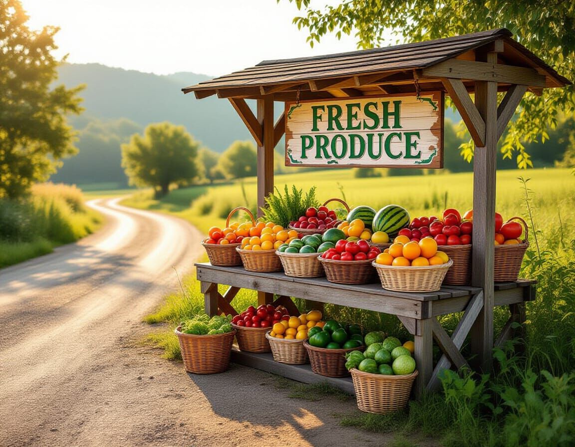 Charming Wooden Produce Stand in Sunlight