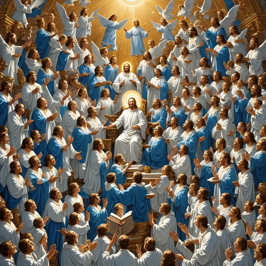 Angelic Choir Praising God on Golden Throne