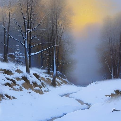 Snowy Landscape in Oil Painting Style