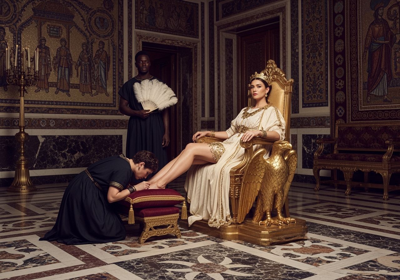 Roman Empress on Gold Eagle Throne in Luxury Palace