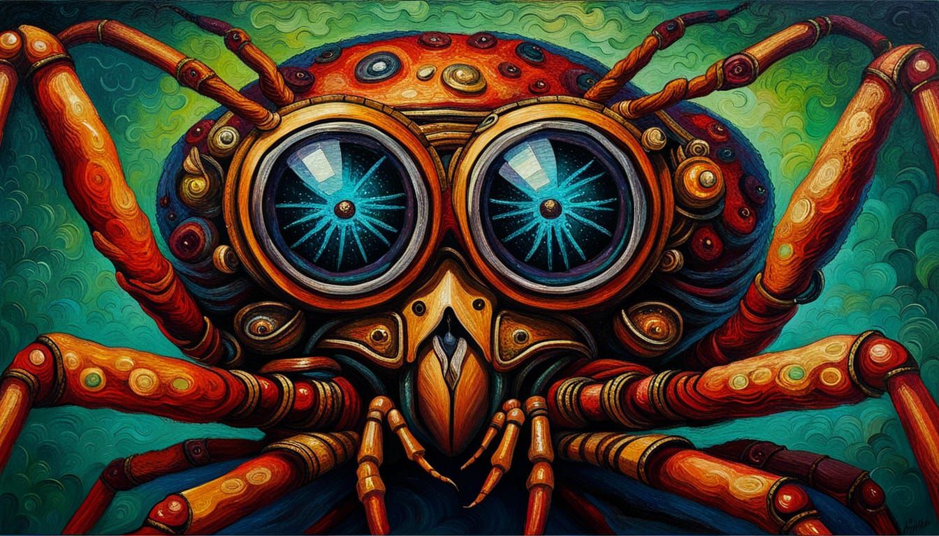 Steampunk Spider in an Expressionist Oil Painting
