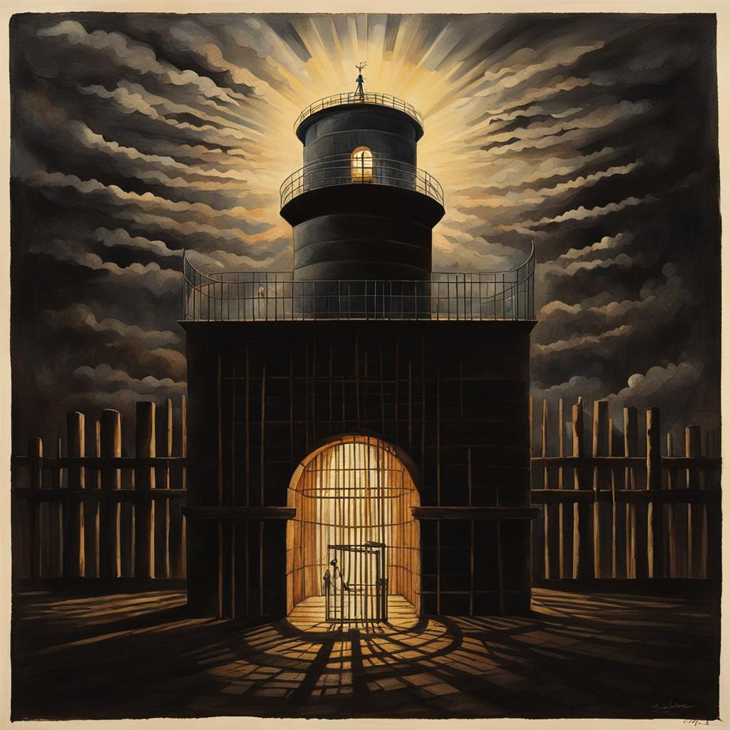 Panopticon Tower in Dark Watercolor Prison