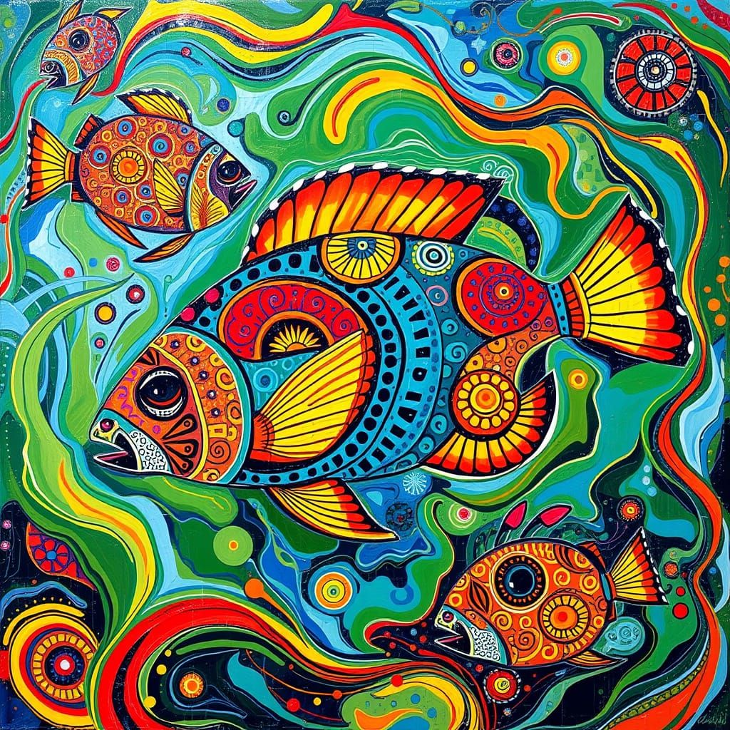 Tropical Fish in Neo-Impressionist Aboriginal Style