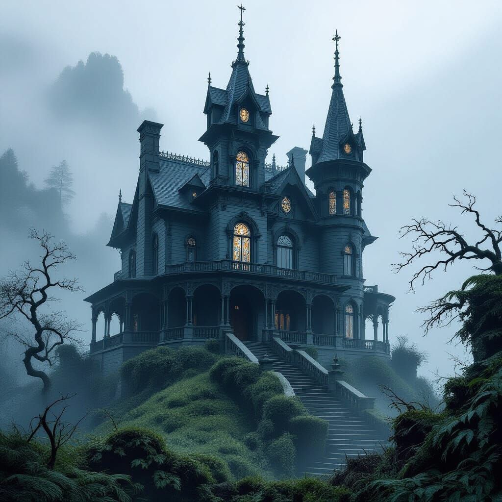 Gothic Victorian Mansion in Dark Fantasy Art Style