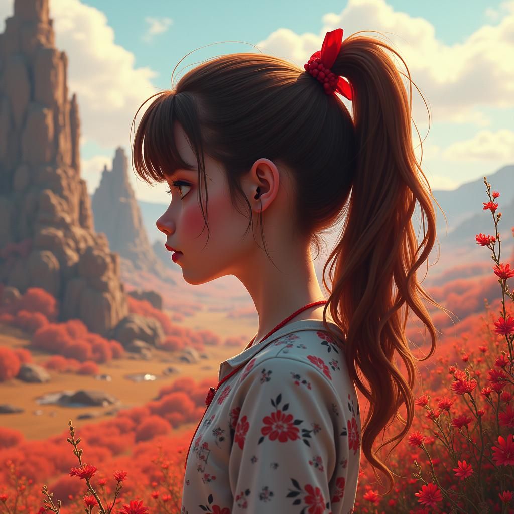 Fantasy Girl in Matte Painted Landscape