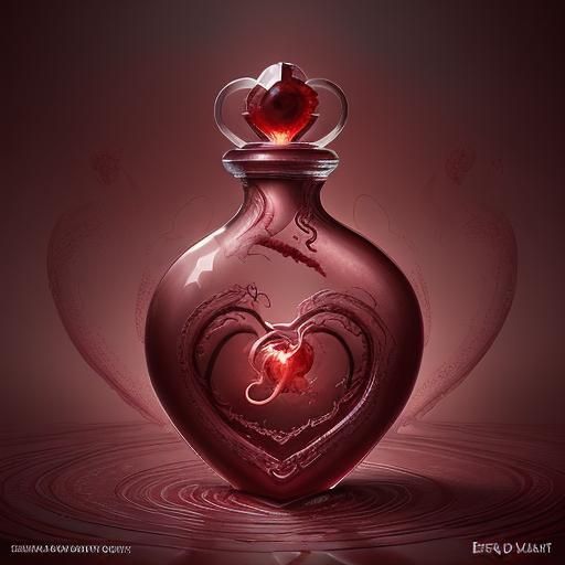 Eerily Glowing Red Potion in Heart Vial