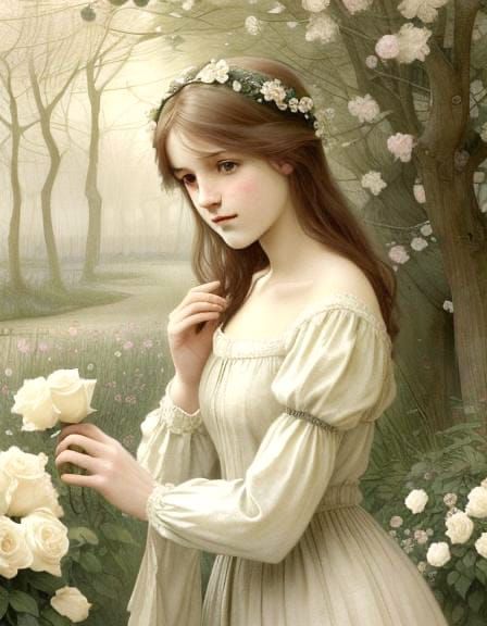 Medieval Maiden in English Rose Garden