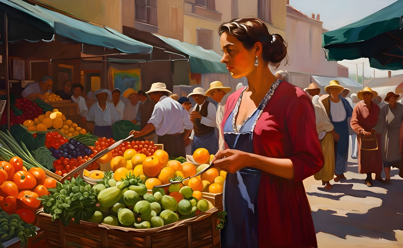 Colorful Farmer's Market in Neo-Impressionist Style