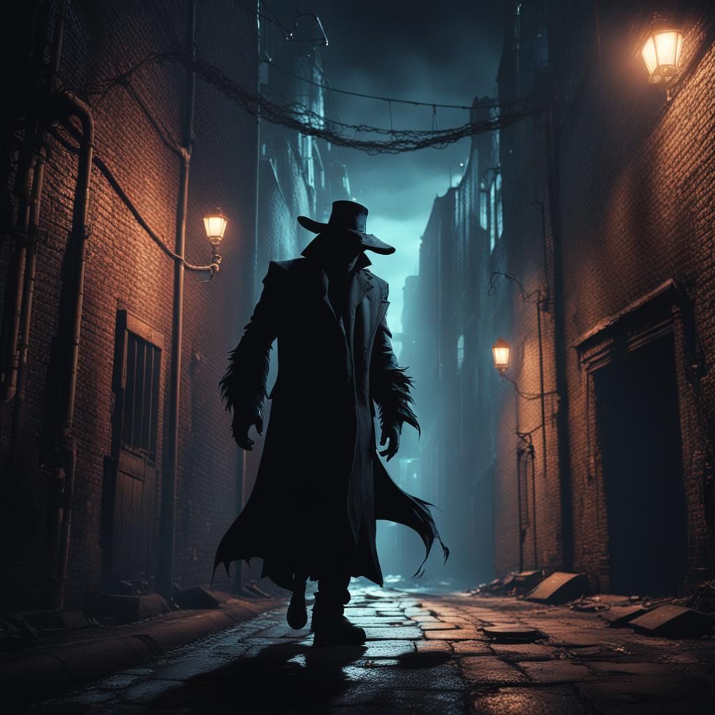Noir Shadow Creature in Dark Alley