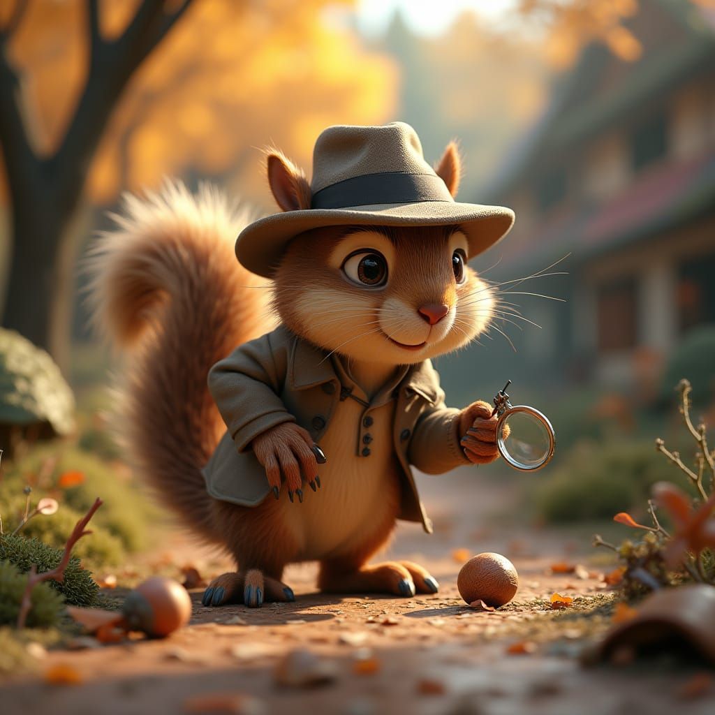 Squirrel Detective Investigates Woodland Crime Scene in 3D