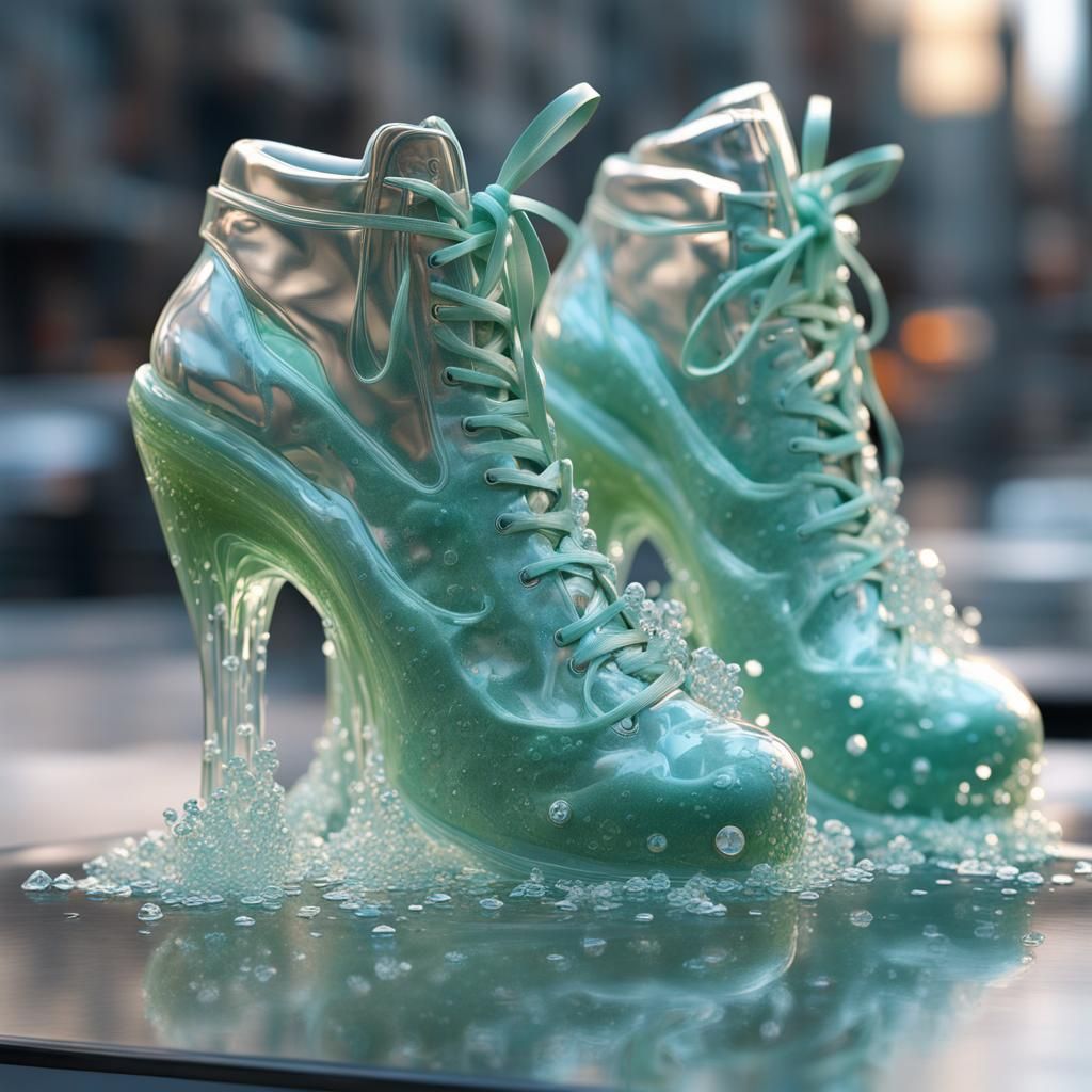 High-Fashion Shoes in Shimmering Slime, 3D Sculpture