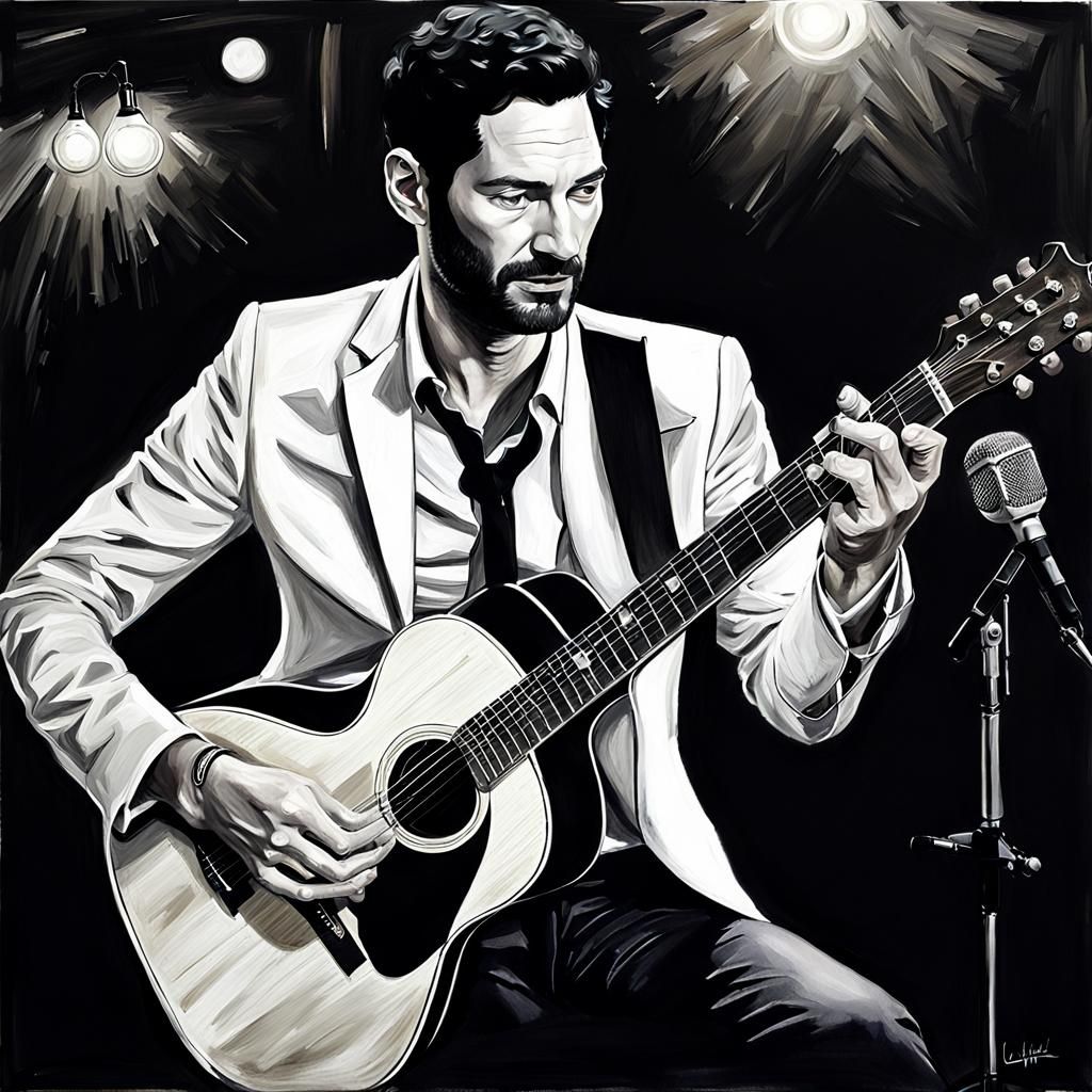 Lucifer Plays Guitar: Photorealistic Oil Painting