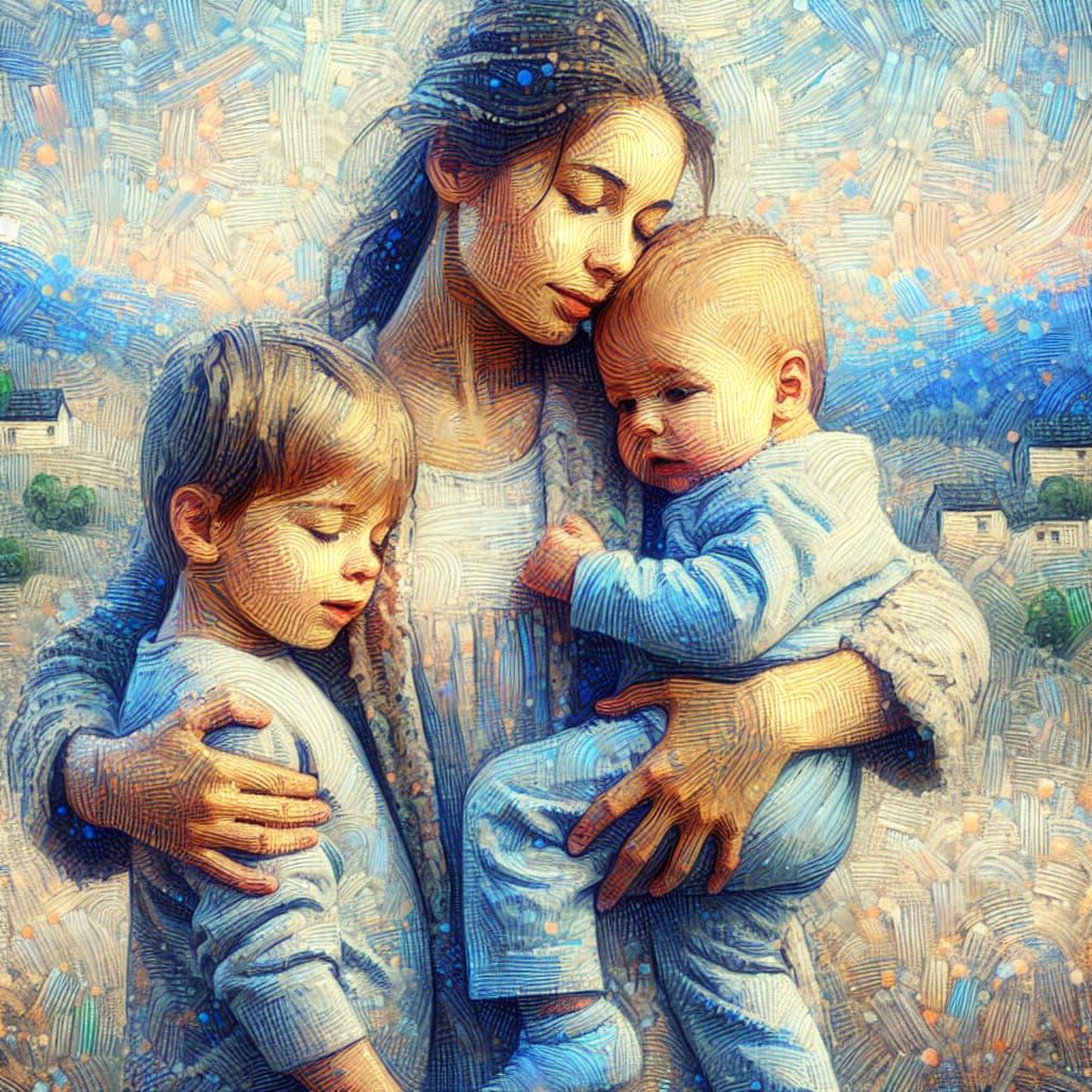 Joyful Family Bond in Vibrant Impressionist Masterpiece