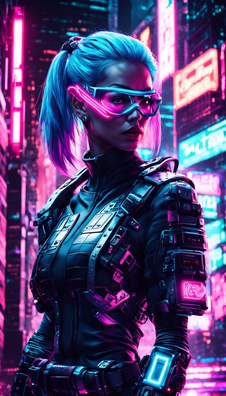 Cyberpunk Harley Quinn in Neon Alleyway