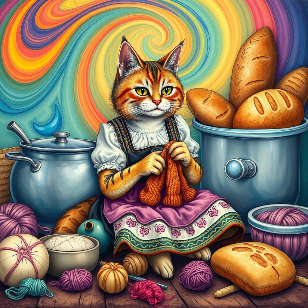 Feline Baker in Whimsical Dirndl Knits and Ferments