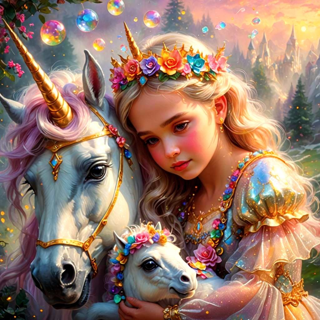 Baby Princess and Unicorn in Candy Art Style