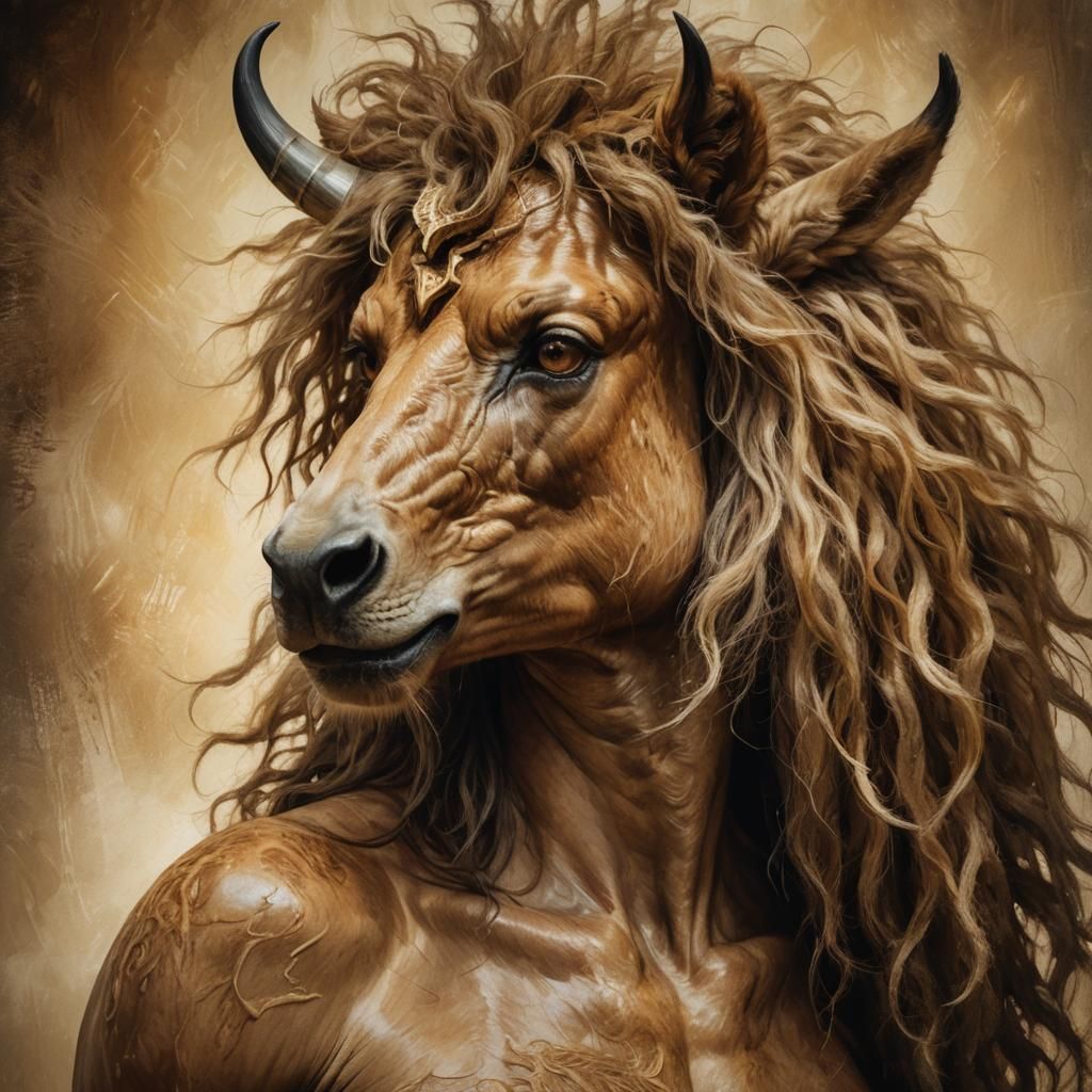 Close-Up Portrait of a Centaur in Chiaroscuro Style