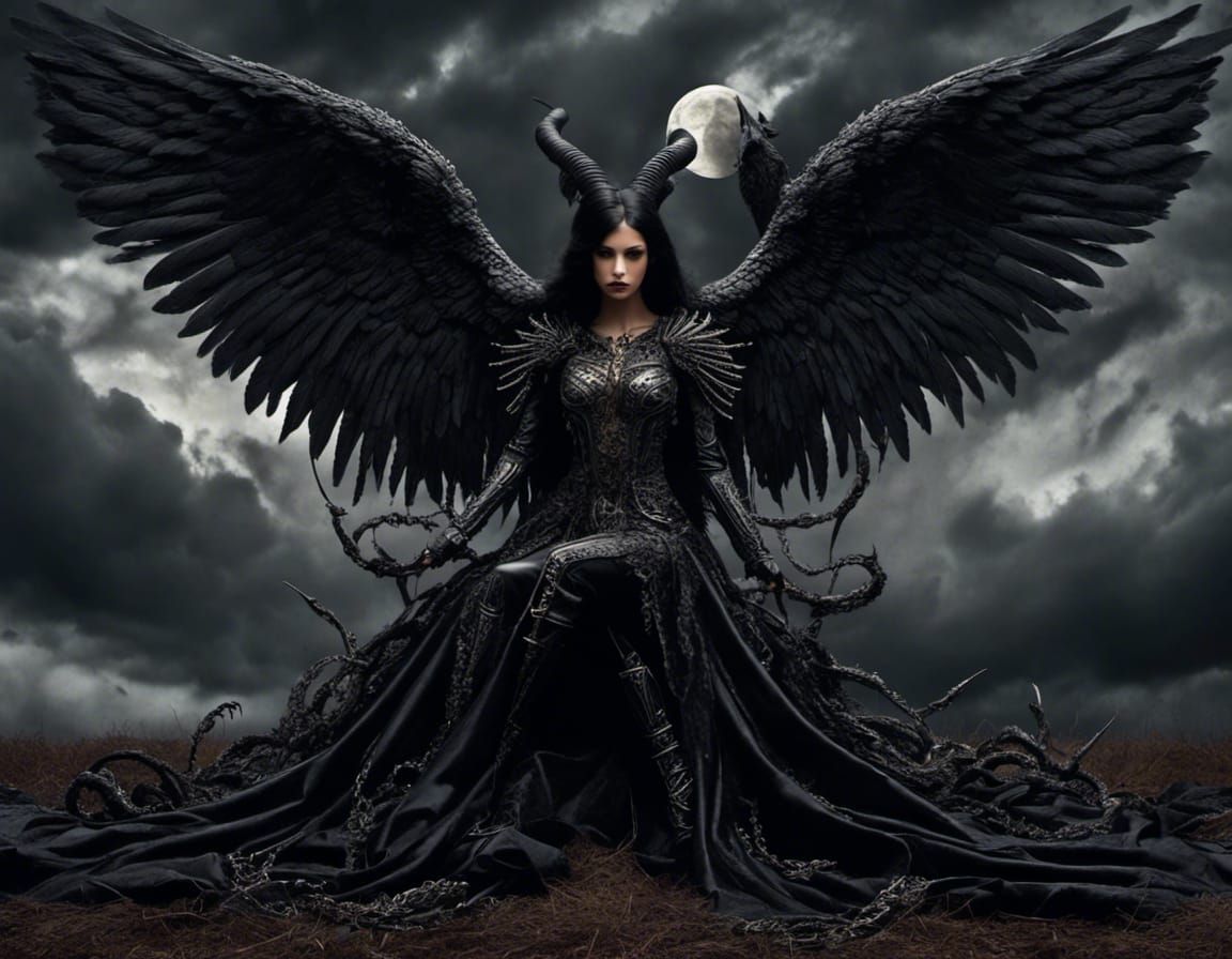 Dark Angel with Black Wings in Dark Realism