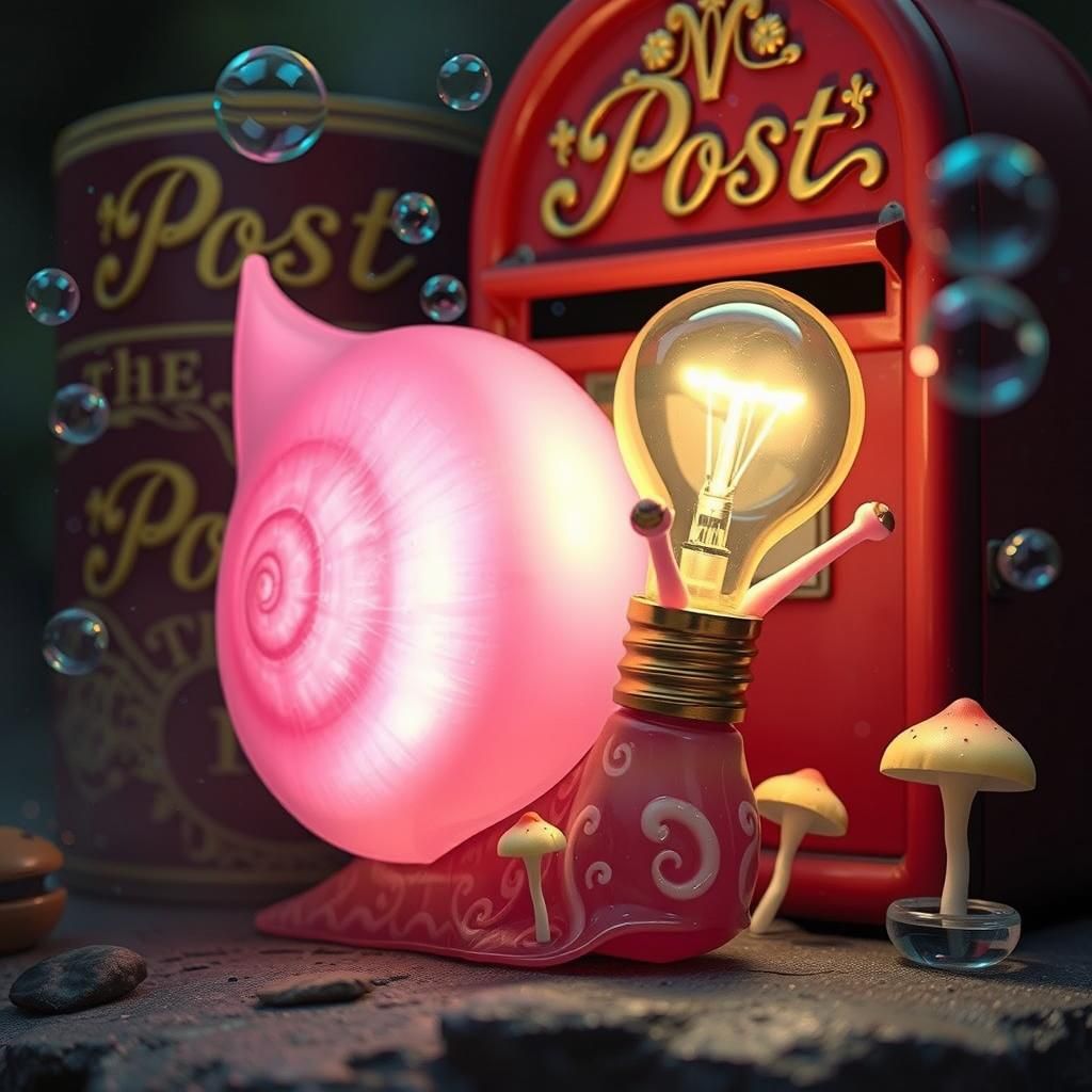 Fantasy Snail with Lightbulb Shell in Faerie Art Style