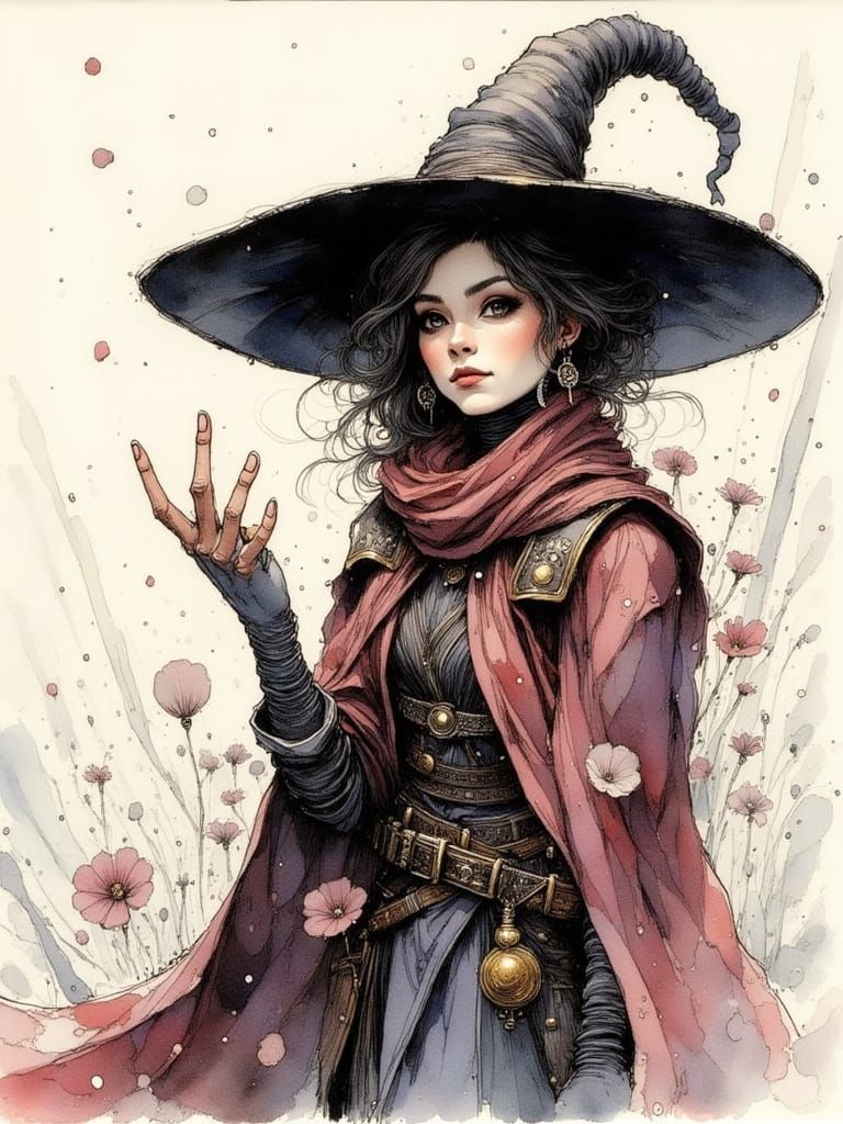 <lora:Alfa Caeli:1.0> <lora:Concelo:0.5> painterly ink wash, storybook style :: with an emphasis on randomness, a contem...