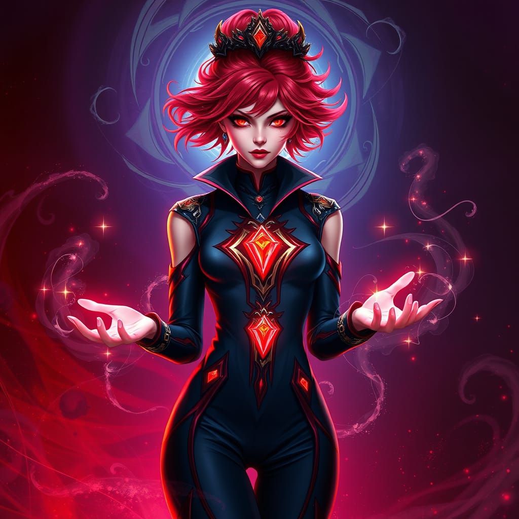 Ethereal Fantasy Goddess with Radiant Red Hair and Eyes