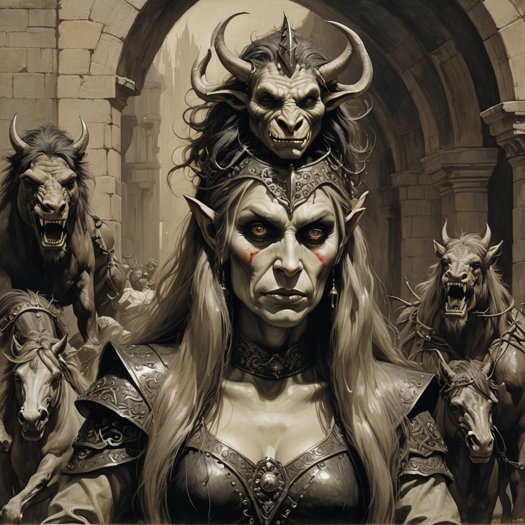 Troll Lady Godiva in Sinister Rockwell Style