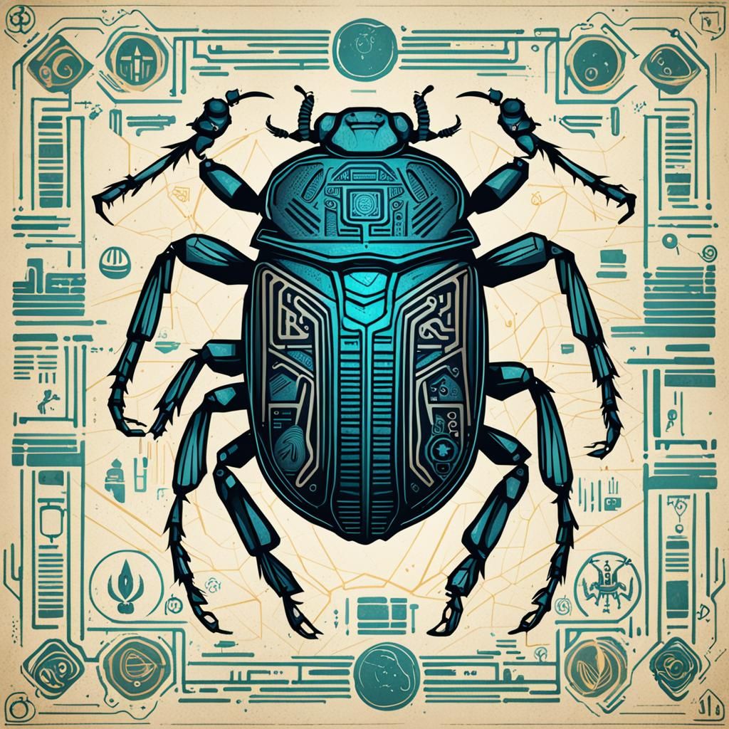 Cyberpunk Scarab Beetle with Hieroglyph Details