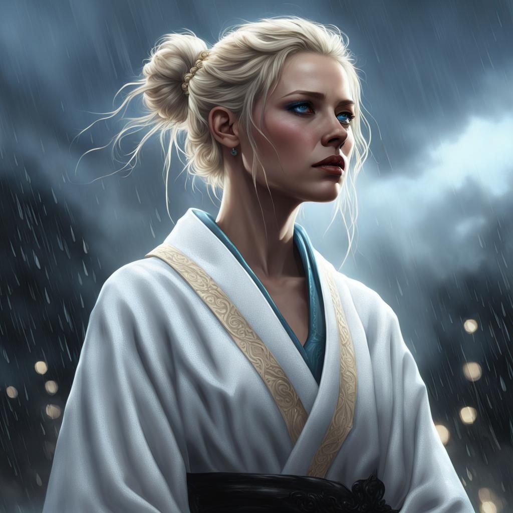 Elegant Woman with Flowing Ribbons in Dark Fantasy Style