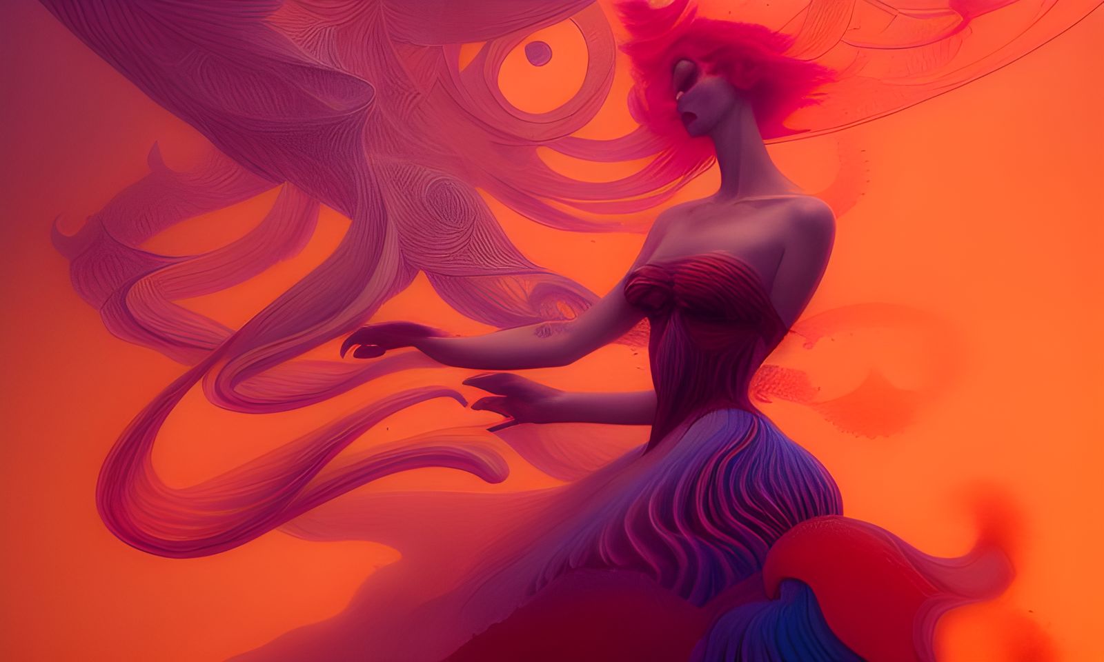 Elegant Woman in Fractal Dress, Hypertextured 3D Render