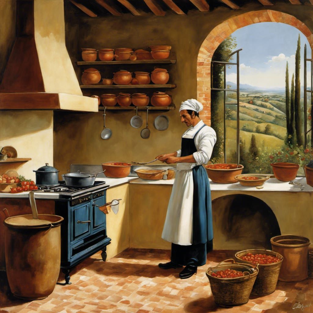 Rustic Kitchen Scene in Classic Italian Style