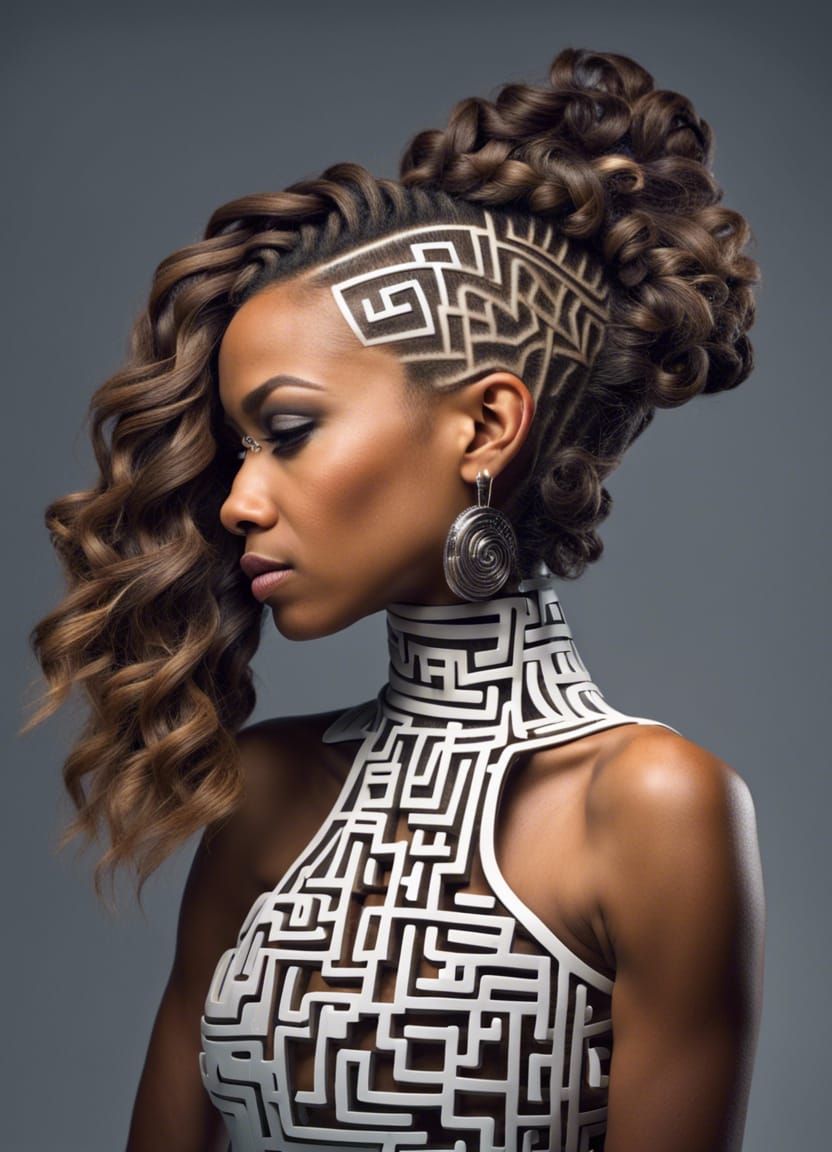 Intricate Maze Hairstyle: Urban Edge in Studio Portrait