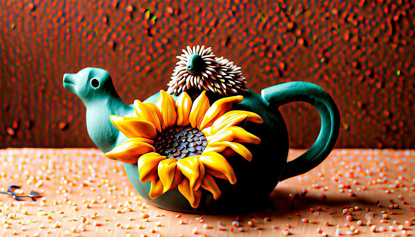 Sunflower Teapot on Hedgehog: Clay Art