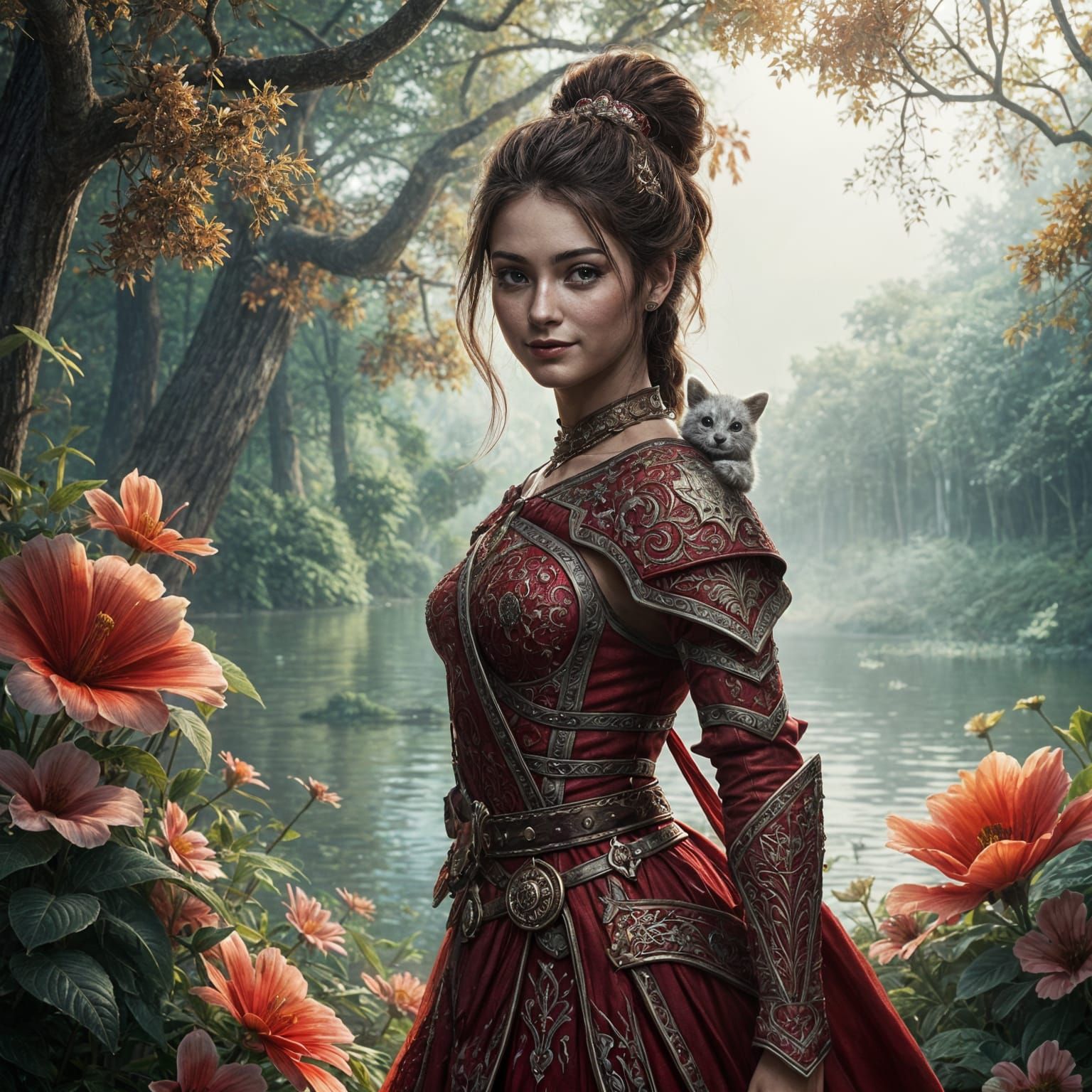 Hyperrealistic Warrior Princess in Vibrant Forest