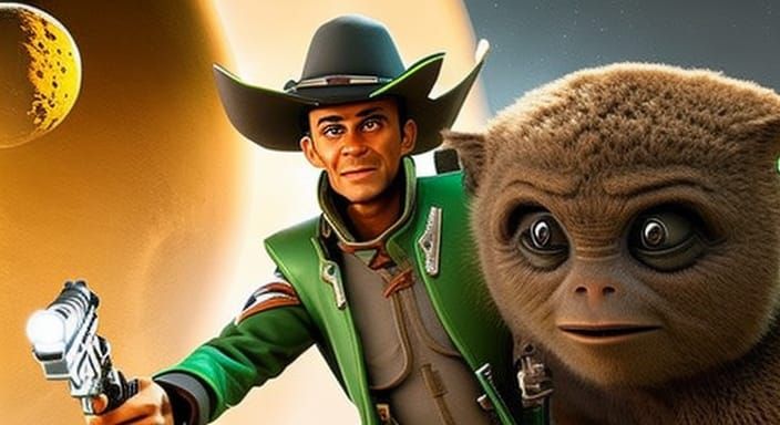 Alien Cowboy Shootout with Space Monkeys