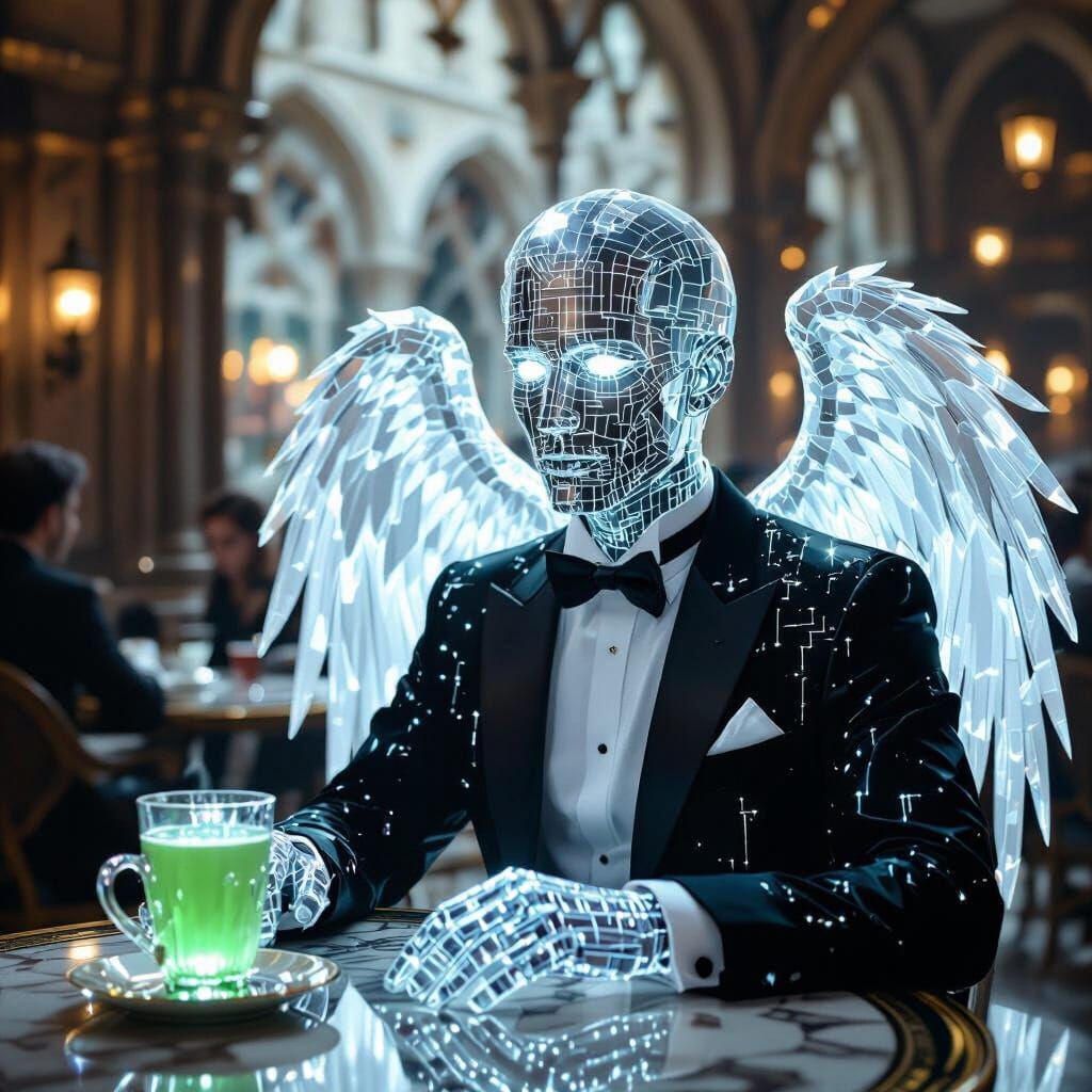 Crystal Man at Gothic Cafe with Seraph Waiter