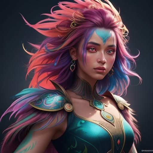 Peacock Woman: A Vibrant Digital Matte Painting