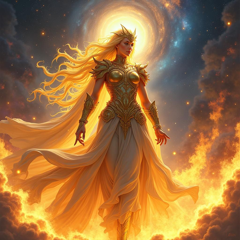 Golden Goddess of Wrath in Anime Style