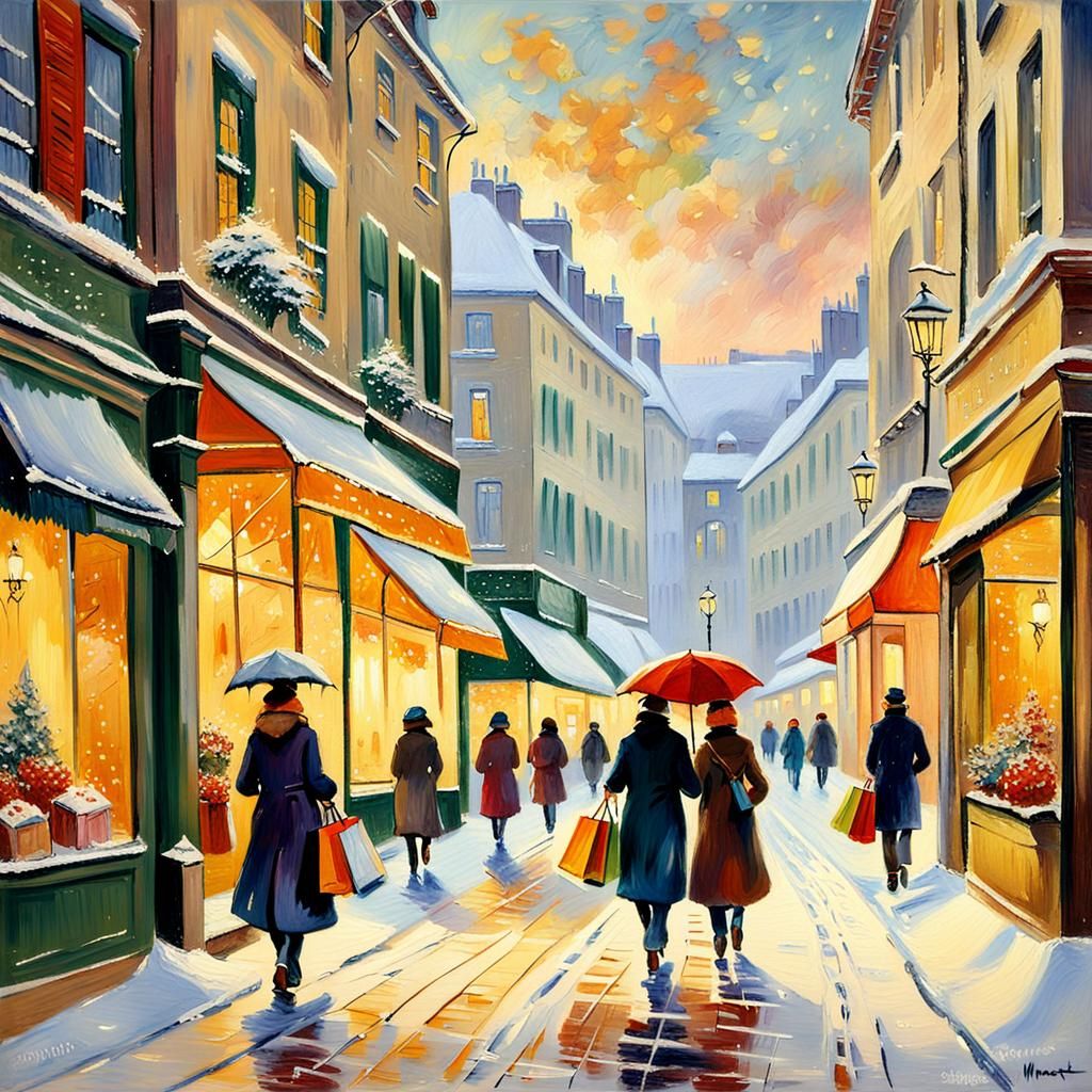 People Strolling in a Snowy Winter Wonderland