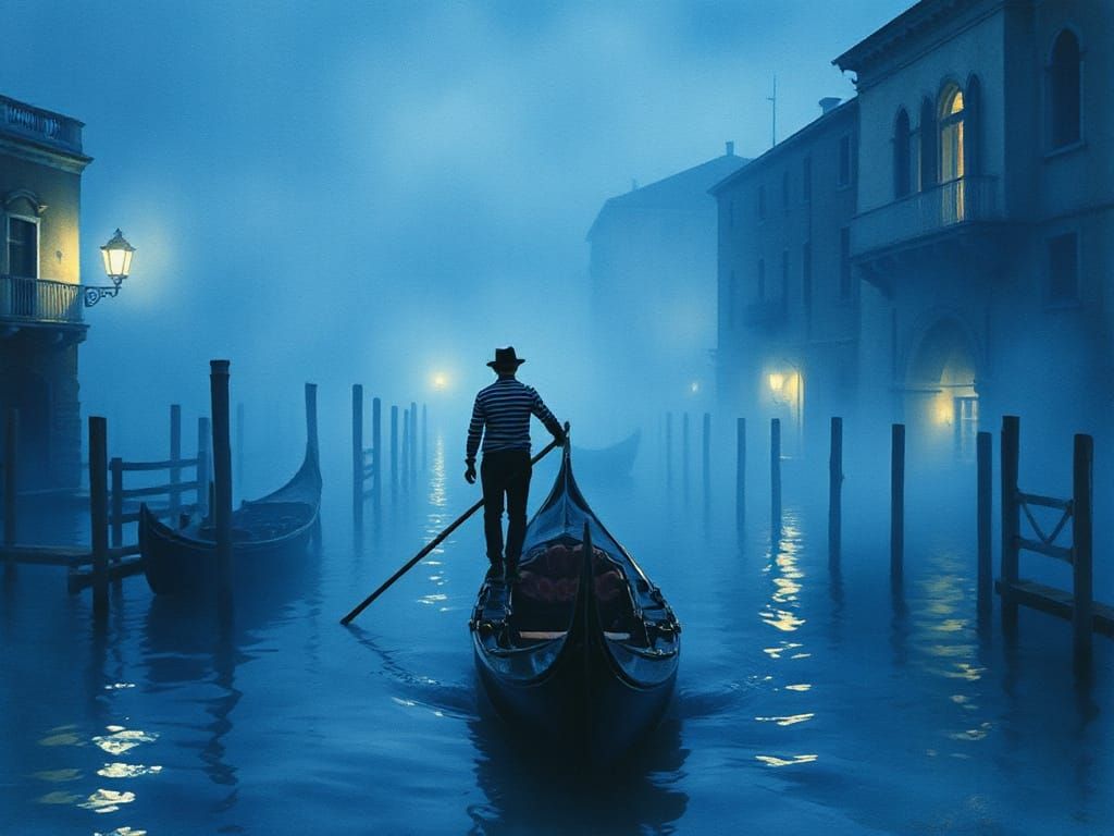 Mysterious Gondolier Navigates Venice Canals Under Midnight ...